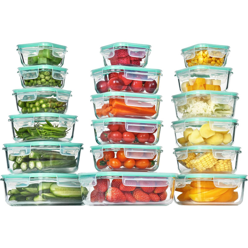 18 boîtes de rangement pour aliments en verre avec couvercles, contenants de préparation de repas, boîtes à bento hermétiques avec couvercles verrouillables pour micro-ondes, four, congélateur, lave-vaisselle, vert
