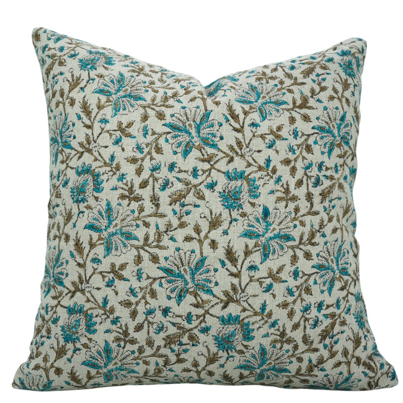 Housse de coussin d'intérieur bleu Fab Fabine, imprimé bloc, Neera Bel, Carrée, H 26 po x l 26 po