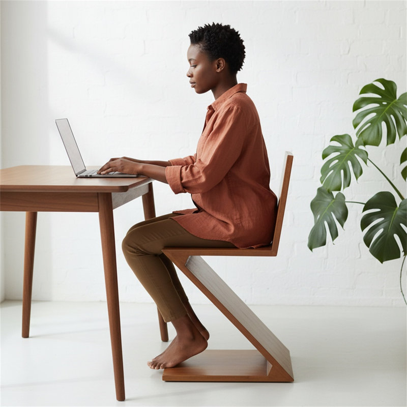 Fauteuil incurvé en forme de Z de style rétro, conçu pour épouser le bas du dos pour un soutien confortable.