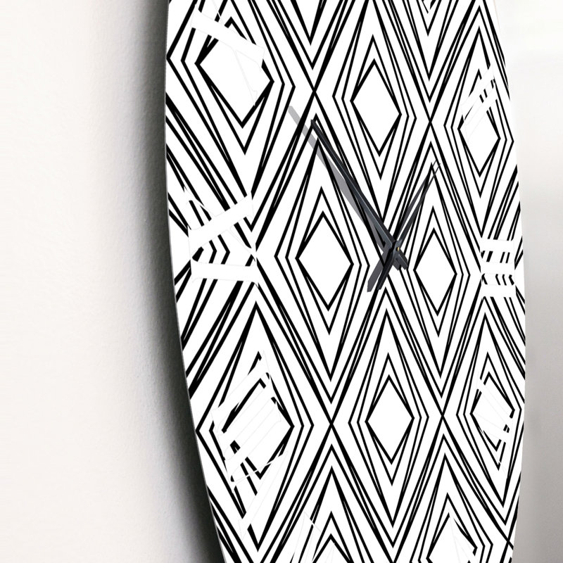 Diamant losange noir et blanc géométrique - horloge murale à motifs, Petit