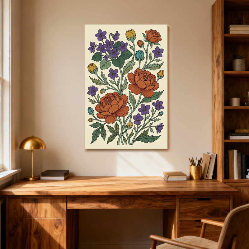 Plantes et fleurs à motif floral avec fleurs, H 36 po x l 24 po