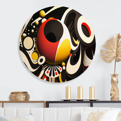 Minimaliste sphères colorées et vagues V - art mural rond géométrique abstrait sur métal