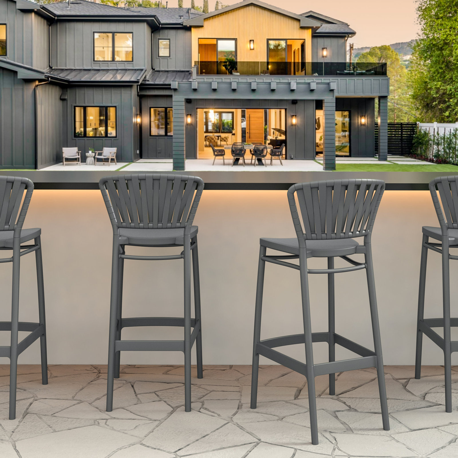 Newport Patio Bar Stool, 29.5", Dark Gray