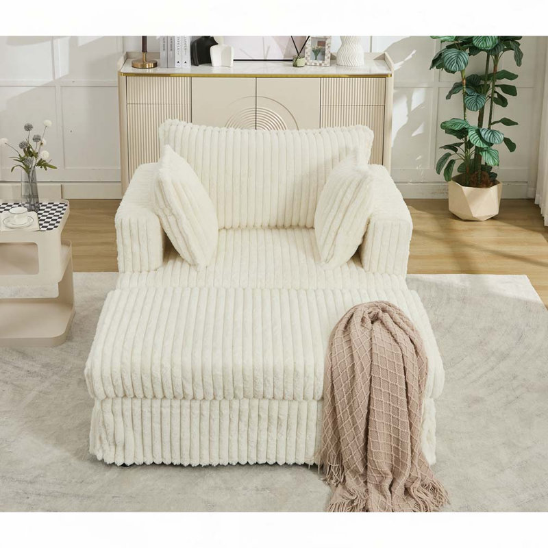 Fauteuil en velours côtelé avec repose-pieds, Velours côtelé beige
