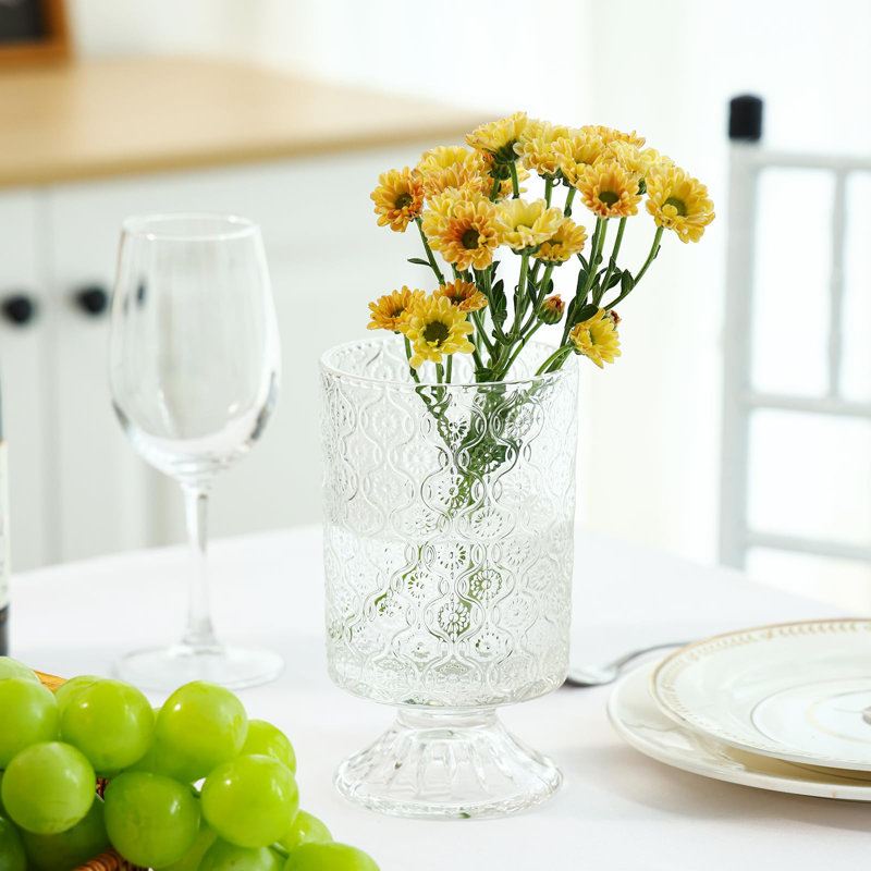 Set of 3 Clear Embossed Glass Vases for Wedding Centerpieces