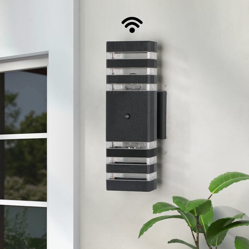 Modern Up and Down Outdoor Wall Sconce with Dusk to Dawn Sensor, Black Aluminum Finish, 2 Lights