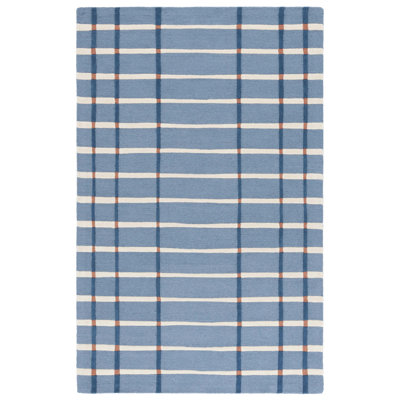 Zoticus Handtufted Wool & Cotton Striped Rug in Blue/Ivory
