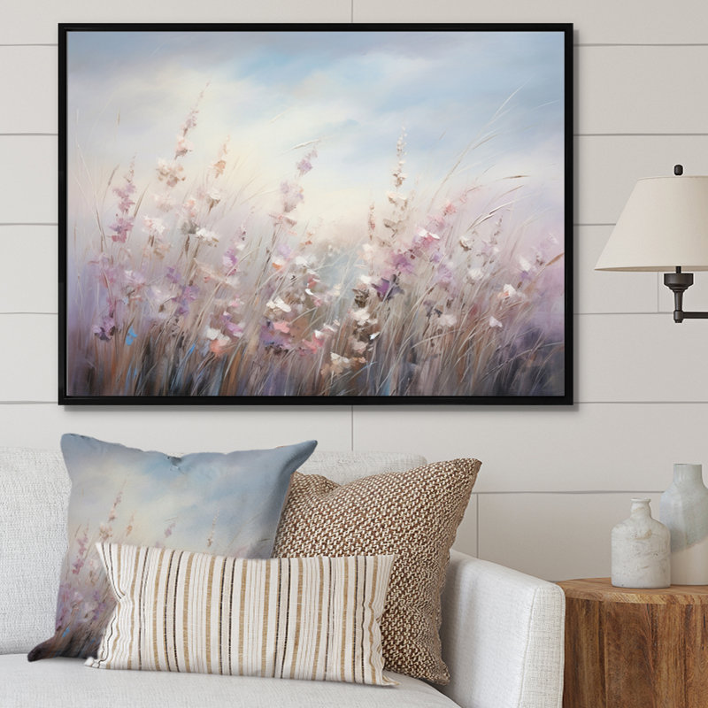 Fleurs murales mauves Whispering Breeze II - art mural fleurs sauvages pour le salon, H 34 po x l 44 po x P 1,5 po