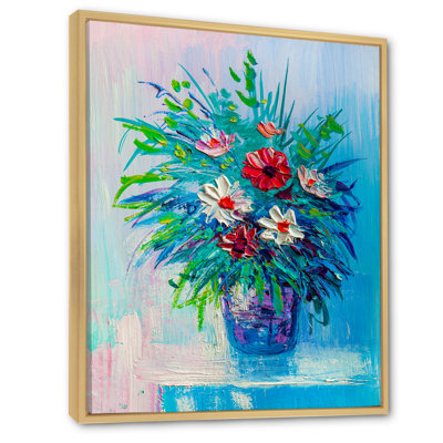 Vase multicolore et vert de fleurs - Décoration murale traditionnelle sur toile