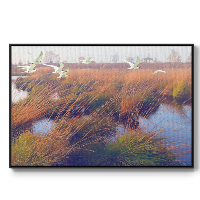 Marshland Hues II, peinture sur toile encadrée, H 27 po x l 41 po x P 2 po, Cadre noir