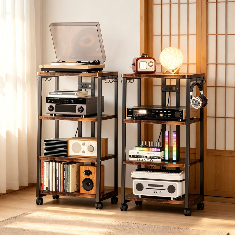 AV Media Stand with Charging & RGB Lights, Wooden Gaming TV Stand
