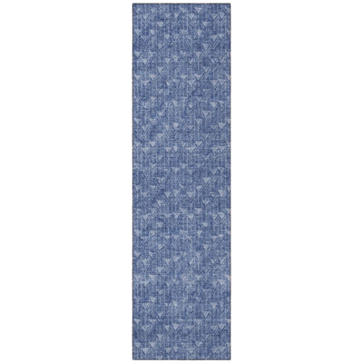8' Runner Navy Blue Geometric Washable Non Skid Indoor Outdoor Runner Rug