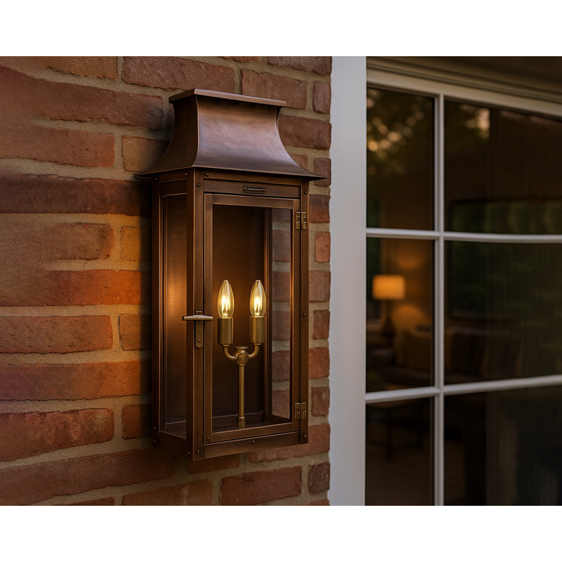  Colonial 16" Copper Flush Mount Wall Lantern – Electric Indoor or Outdoor Light with Tempered Glass, 16" H x 10.25" W x 6" D