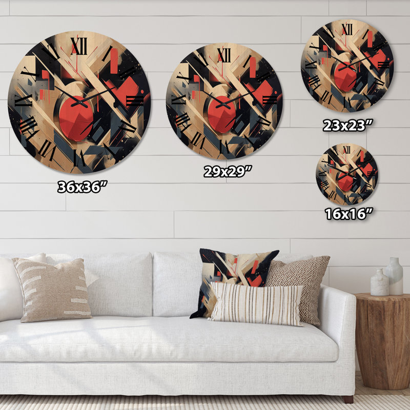 Horloge murale surdimensionnée rouge et noire en forme de coin I - Formes abstraites, Grand