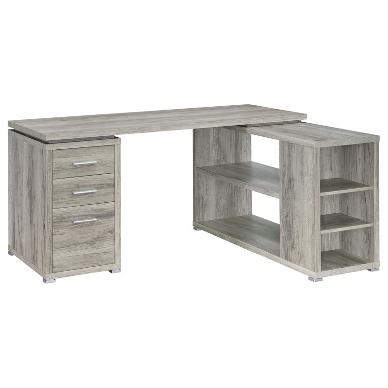 Bureau en forme de L à 3 tiroirs Tona Grey Driftwood, Bois flotté