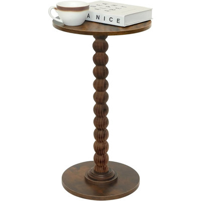 Round Side Table Modern Accent Nightstand Small Drink Table With Solid Wood Leg, Rustic Brown