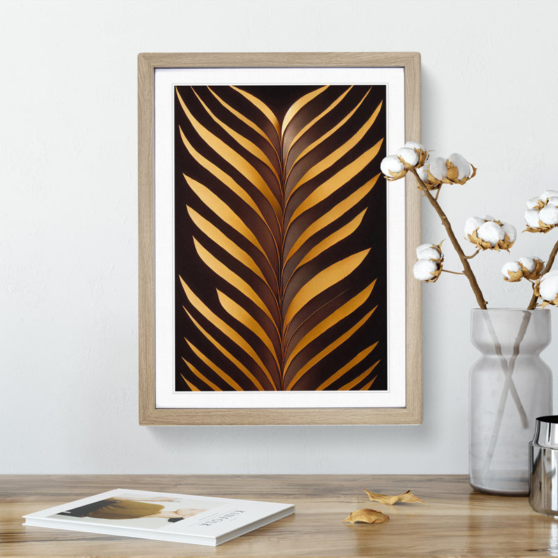 Golden Feather - Single Picture Frame Painting, 64cm H x 46cm W x 2cm D, Oak