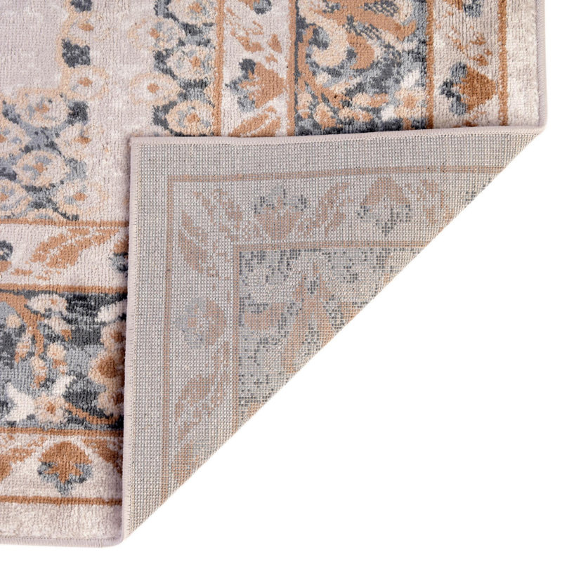 Tapis oriental en polypropylène tissé à la machine Octagon en ivoire / gris, Rectangle 4 pi 1 po x 6 pi 1 po