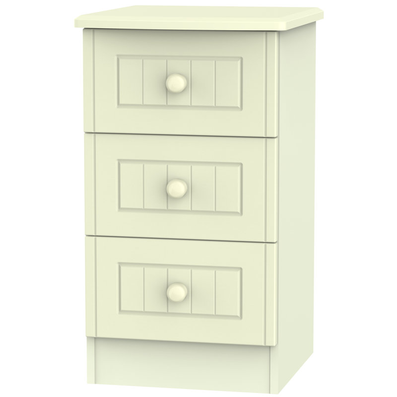 Fully Assembled Saxena 3 Drawer Bedside Table, Cream