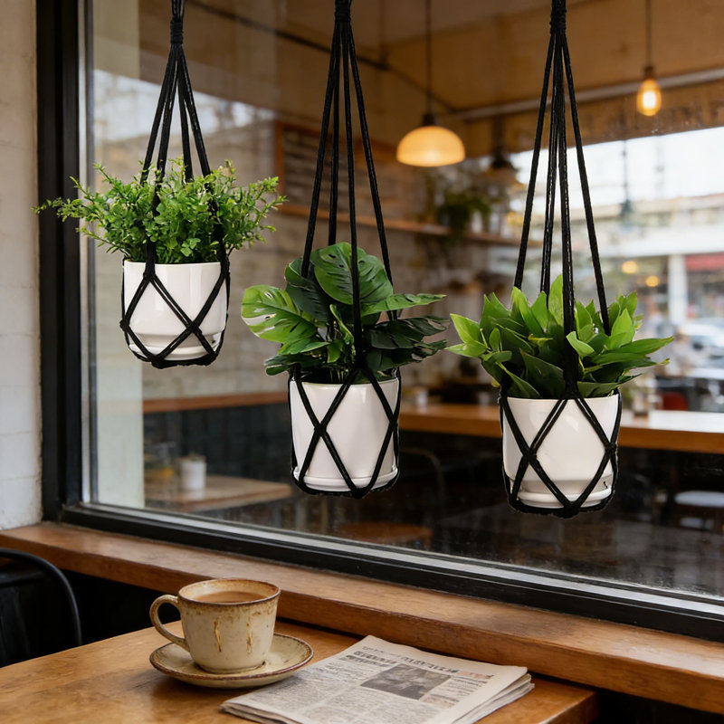 Ensemble de 2 cintres à plantes en macramé pour l'intérieur et l'extérieur, support à fleurs suspendu décoratif de 35 pouces avec crochets en S pour décoration intérieure