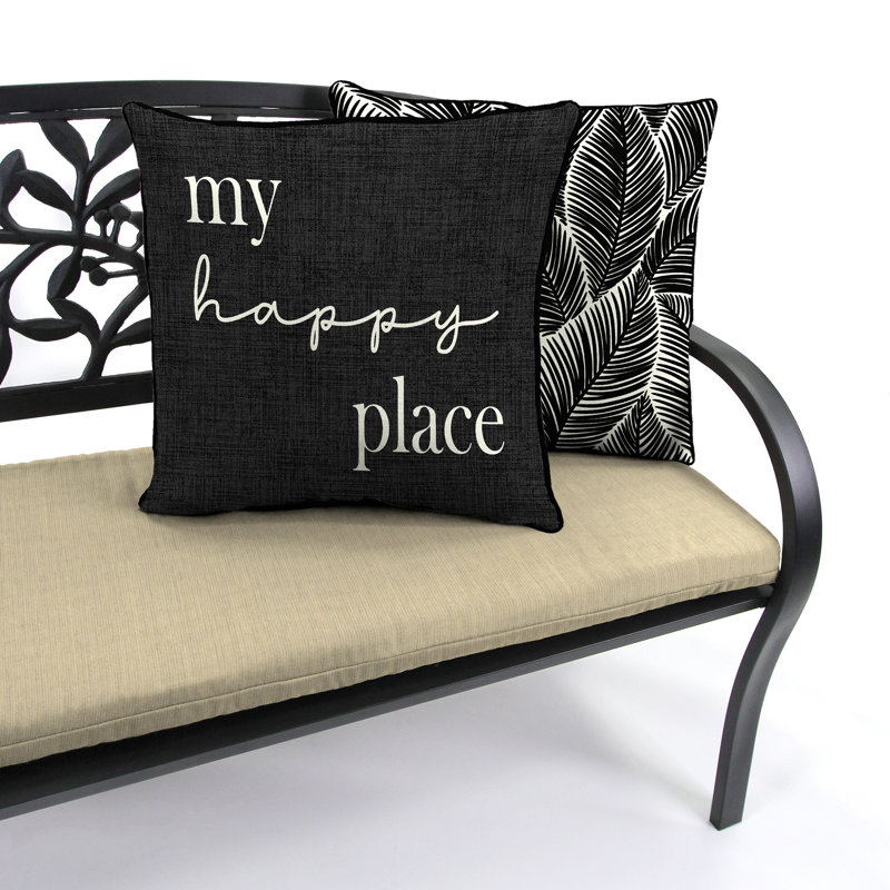 16" x 16" Outdoor Throw Pillow with Welt, Happy Place Reversible