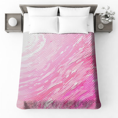 Pink Fluid Swirls Quilted Bedspread All Sizes