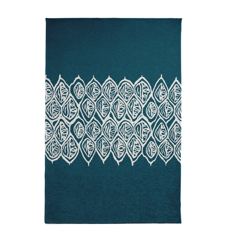 Tapis bleu sarcelle à motif géométrique, Rectangle 2 pi x 3 pi