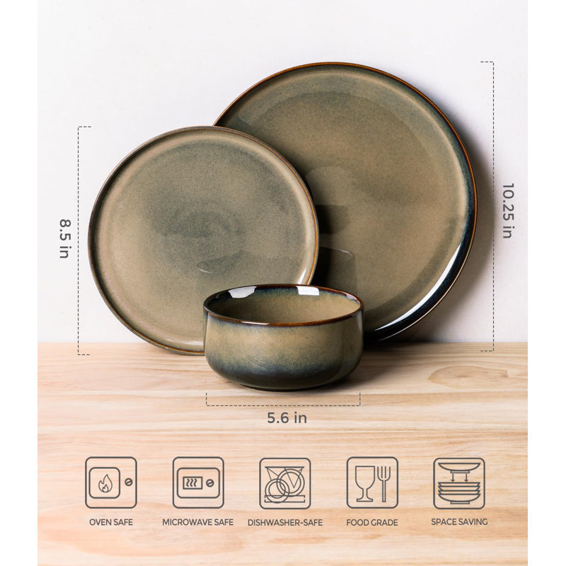 Coca Mocha Ceramic 12-Piece Reactive Glaze Dinnerware Set