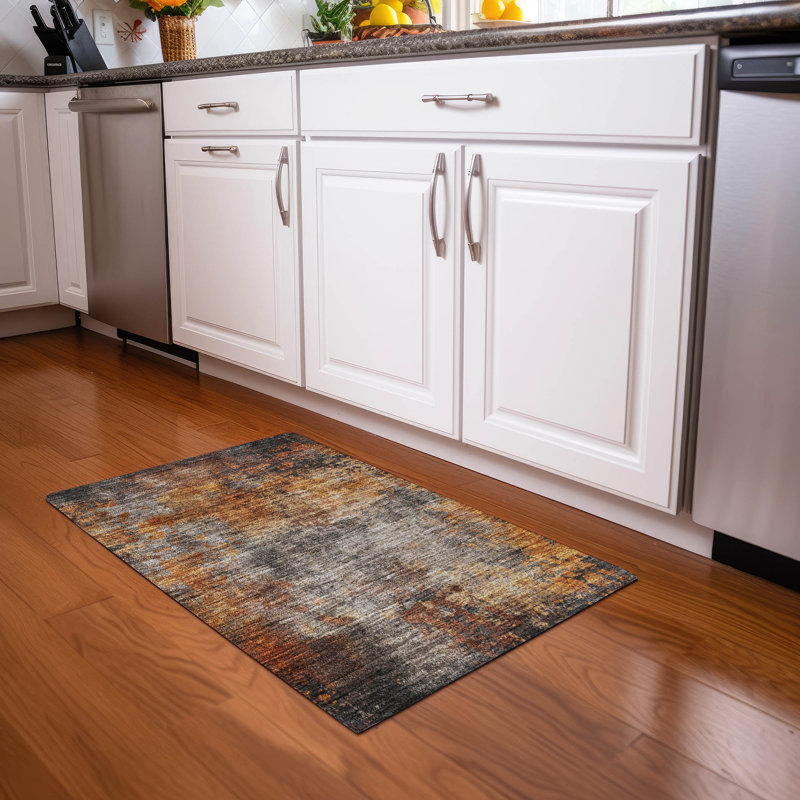 Addison Paprika Abstract Washable Synthetic Indoor/Outdoor Rug 1'8" x 2'6"