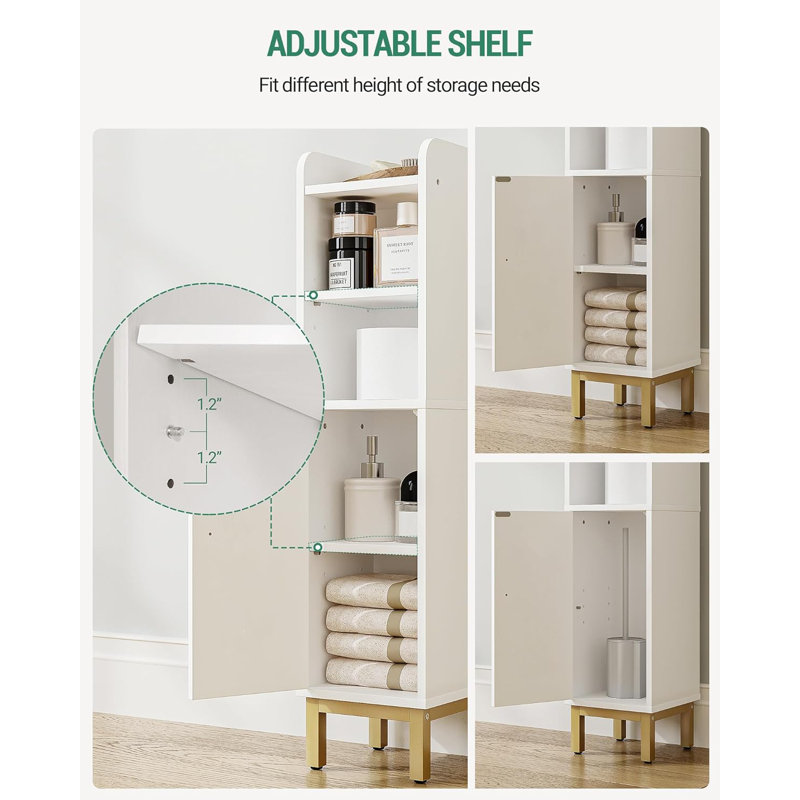White MDF Bathroom Storage Cabinet with Adjustable Shelves