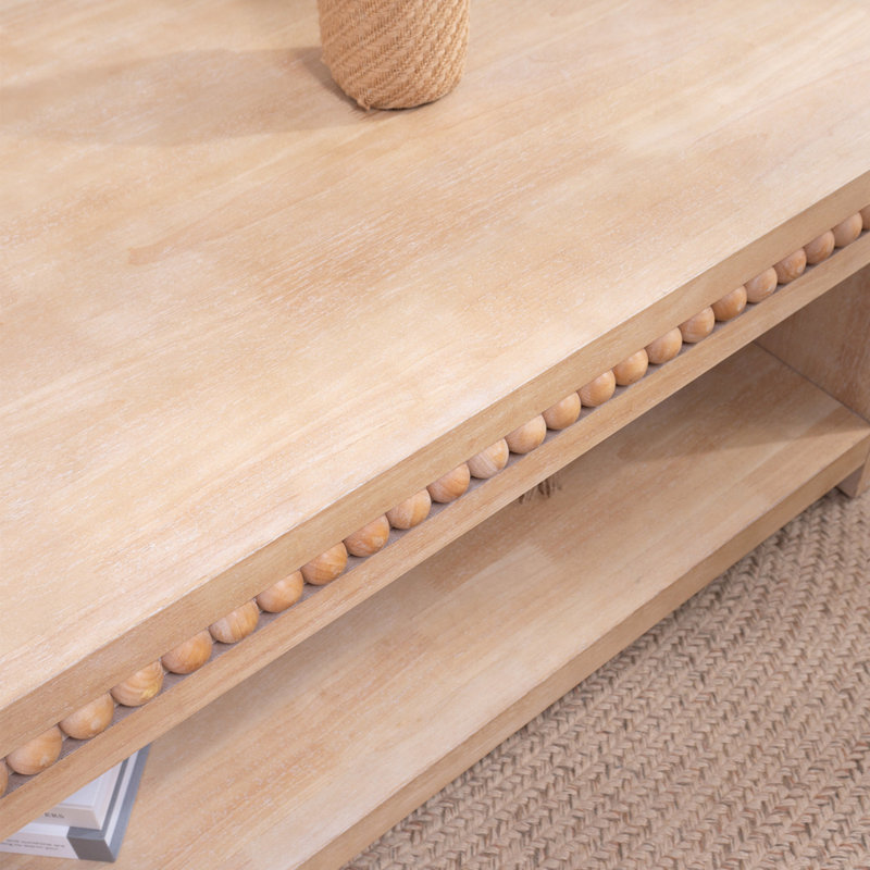 Table basse moderne en bois avec tablettes de rangement ouvertes, table basse rectangulaire de 47 pouces avec décoration de perles