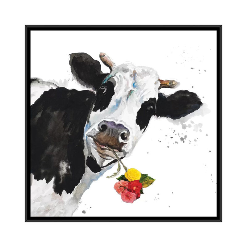 «Crazy Cow» par Patricia Pinto - impression d'art graphique, H 12 po x l 12 po x P 1,5 po, Toile avec cadre noir