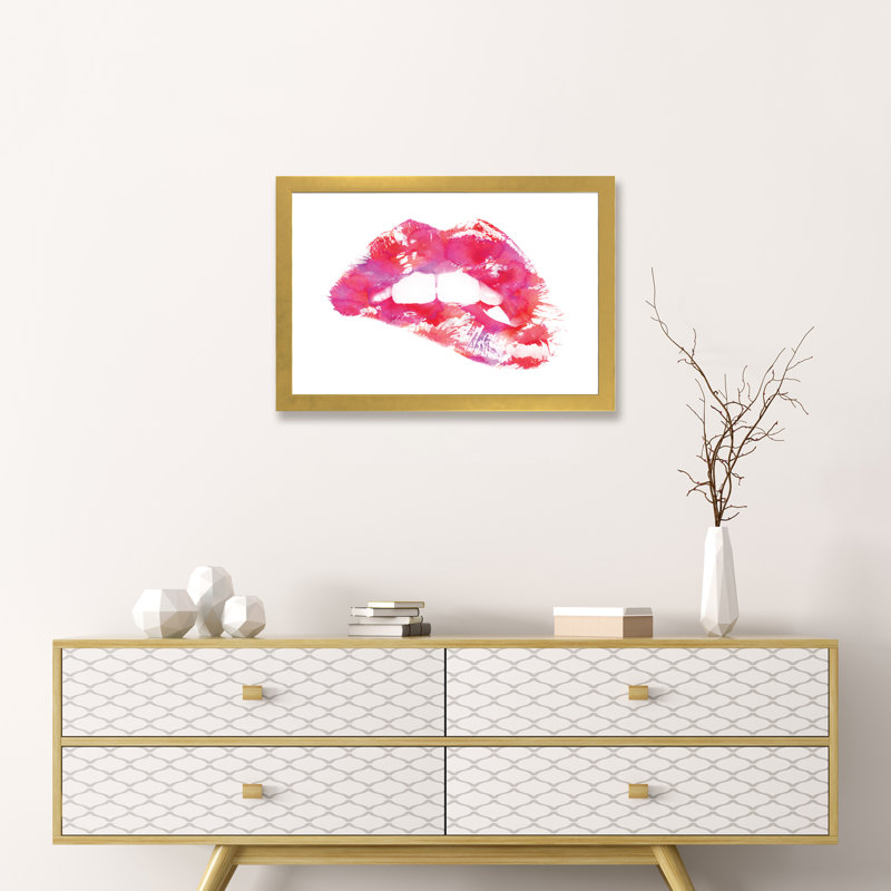 « lippss » par andreas lie-impression, H 16 po x l 24 po x P 1 po, Papier encadré doré
