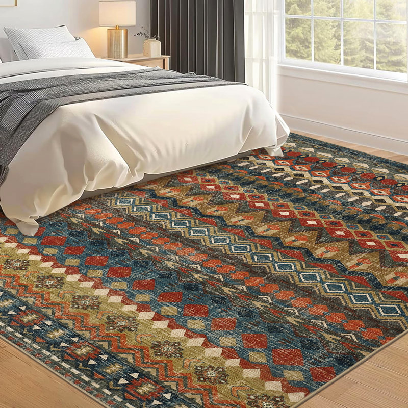 Boho Machine Washable Area Rug Non-Slip Indoor Carpet Non-Shedding Rug for Living Room Bedroom Dining Room Hallway Kitchen Office Playroom Nursery