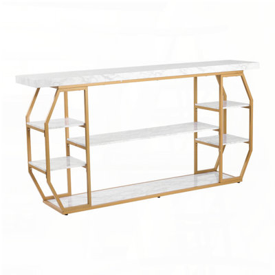 3-Tier Marble Console Table - Modern Gold Geometric Frame