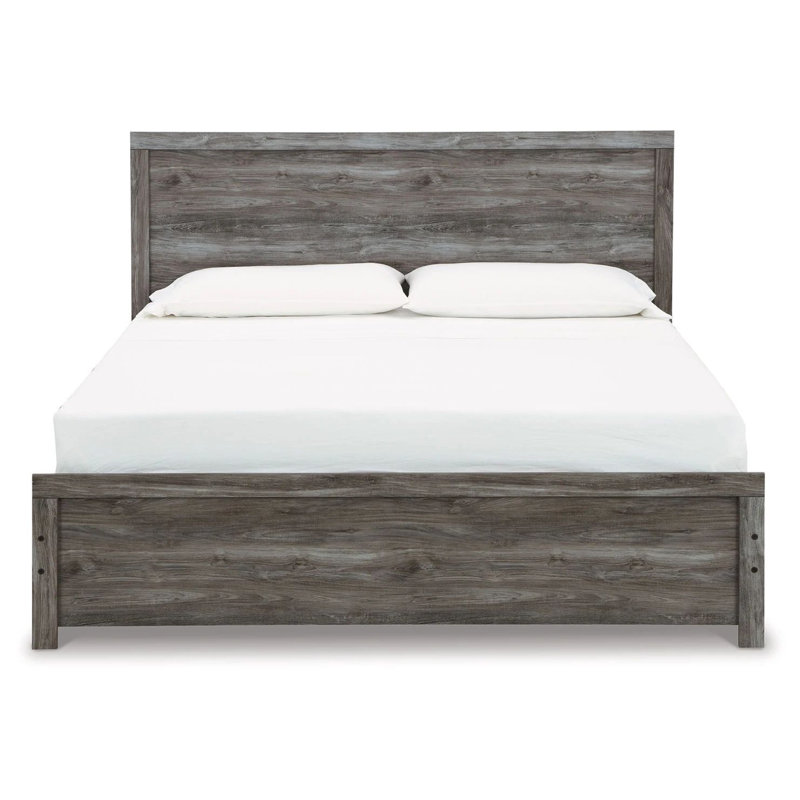 Très grand lit à panneau Roso avec finition grain de bois, bois stratifié gris foncé, Très grand