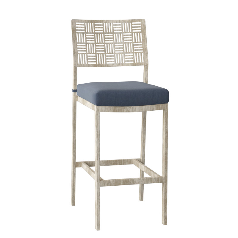 New Century Outdoor Bar Stool, Weathered White, Spectrum Denim Sunbrella® Plainweave