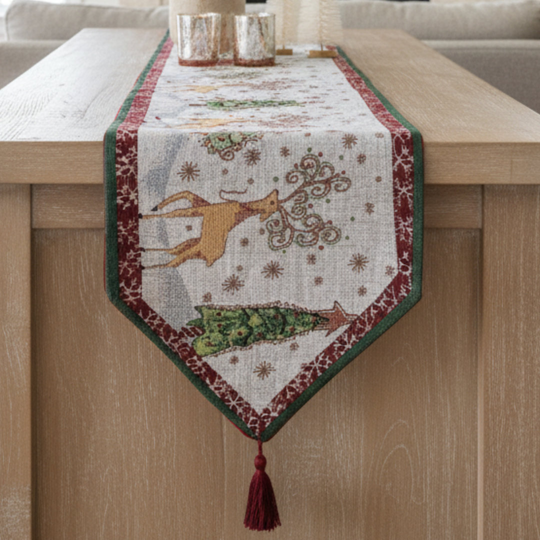 Orr Winter Forest Reindeer Woven Tapestry Table Runner The Holiday Aisle® 