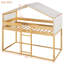 Lit simple superposé simple avec tente, lit d'enfant en forme de maison avec clôture, structure en bois de pin, style maisonnette-1977470496
