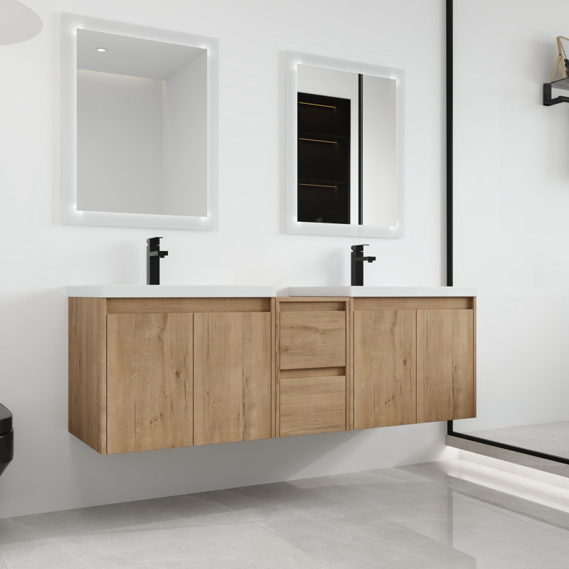 Meuble-lavabo mural avec plateau en résine Vowar, 60"