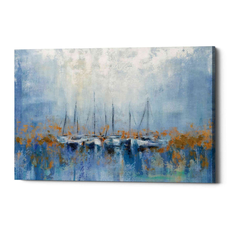 «Bateaux dans le port» par Silvia Vassileva, art mural sur toile, H 26 po x l 40 po