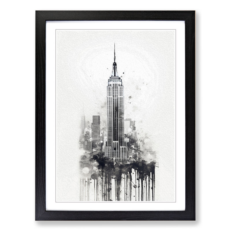Empire State Building Gestural 1 Piece Single Picture Frame Wall Art, 34cm H x 25cm W x 2cm D, Black