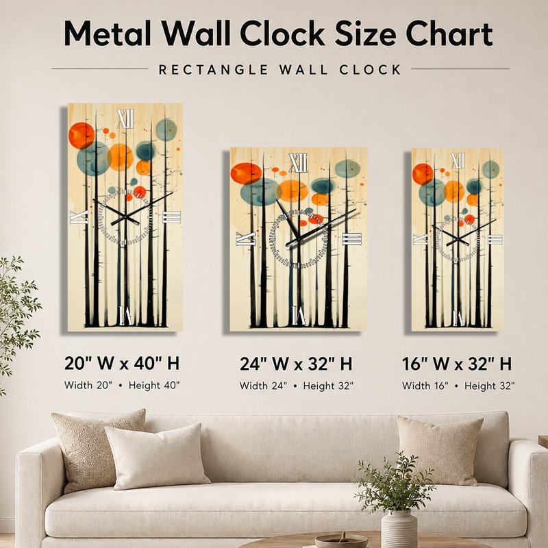 Silhouettes de la forêt de pins de Summer Valley II - Horloge murale silencieuse Nature, 32" H x 24" W - Rectangle