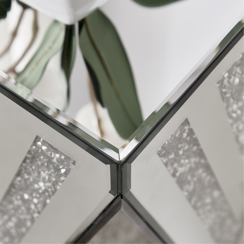 Inverted Triangular Mirror Square Table, Crystal Diamond Inlaid Coffee Table, Silver Glass Side Table Suitable For Corridors, Living Rooms, Corners, Bedrooms, Sofas