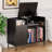 Record Player Stand With Power Outlet & Flip-Down Lid, Turntable Table With Storage For 300+ Vinyls, Black Wood Grain Media Console With 2 Drawers, 27.6" With Dust Protection, Some Assembly Required,