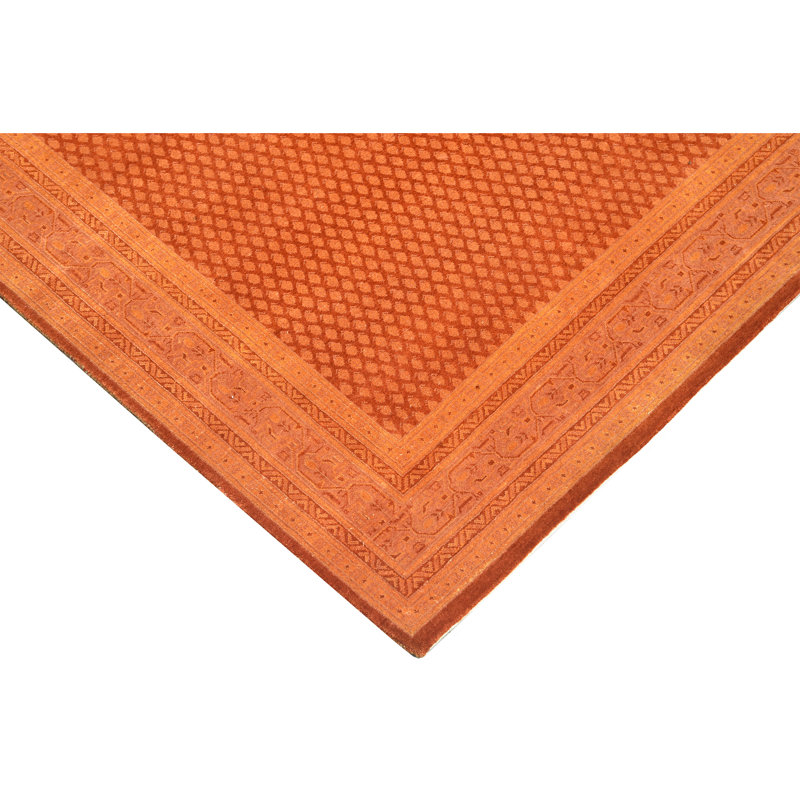 Hand Knotted Geometric Area Rug in Rust/Beige