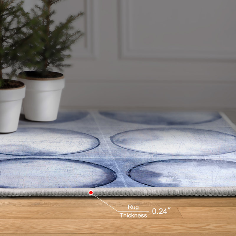 Circles of Blue I Washable Geometric Art Area Rug size 8'x10', Softness with Non-Slipping Backing