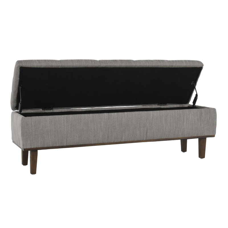Louise Upholstered Storage Bench, Gray Basketweave