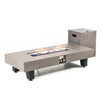 Foyer d'extérieur au gaz de 54 pouces avec housse de pluie, table de patio 50000BTU, chauffage rectangulaire, finition en bois de noyer, foyer au propane à faible entretien, brûleur en acier inoxydable en pierre, flamme à bouton simple