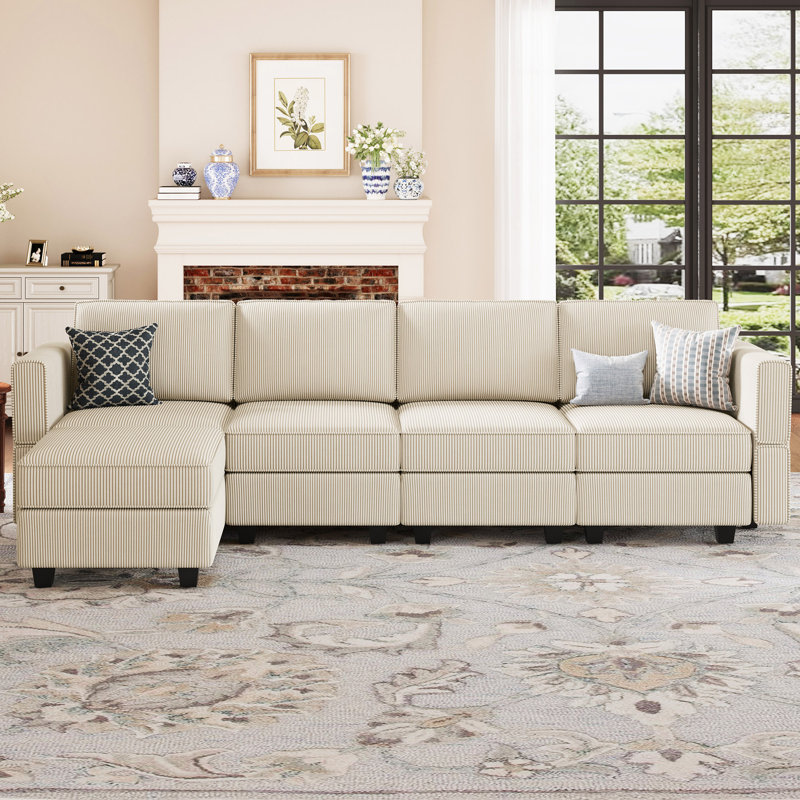 Nairoby 116.6'' Wide L Shaped Modular Sectional Sofa Apartment Livingroom Couch 6-Pieces 4-Seat Sofa with Storage Ottoman